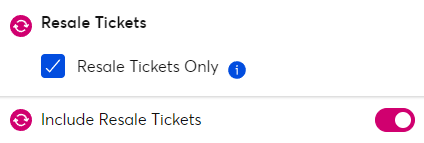 Filtering resale tickets to view options for resold tickets