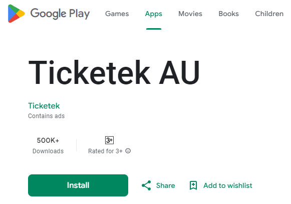 Ticketek mobile app available on Google Play