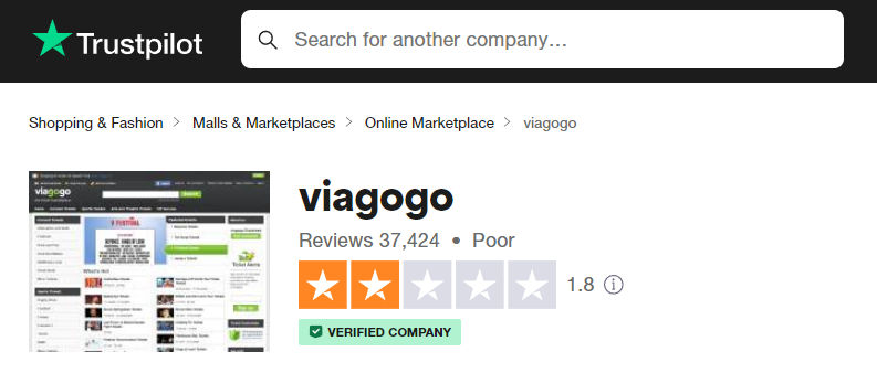 Viagogo rating on Trustpilot