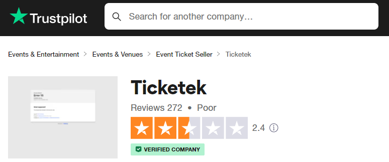 Ticketek rating on Trustpilot