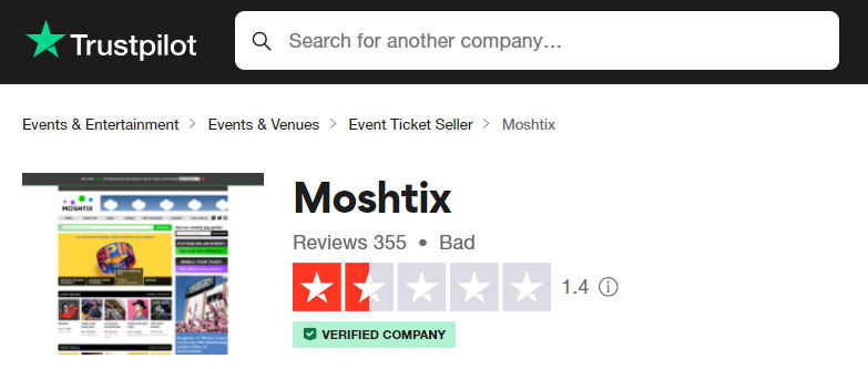 Moshtix rating on Trustpilot