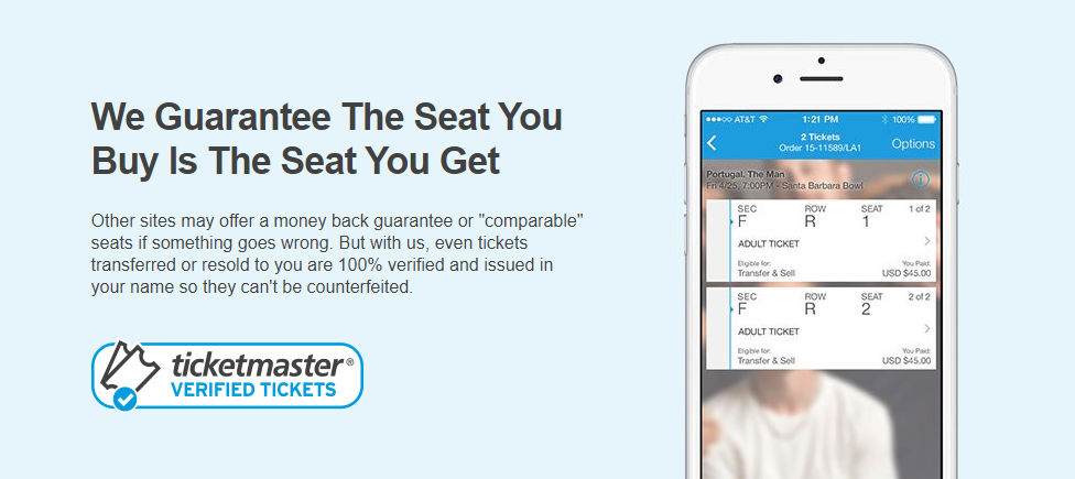 Tickets issued are 100% legitimate and verified by Ticketmaster