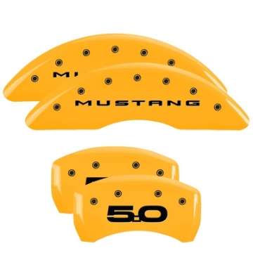 Picture of MGP 4 Caliper Covers Engraved Front 2015-Mustang Engraved Rear 2015-50 Yellow finish black ch