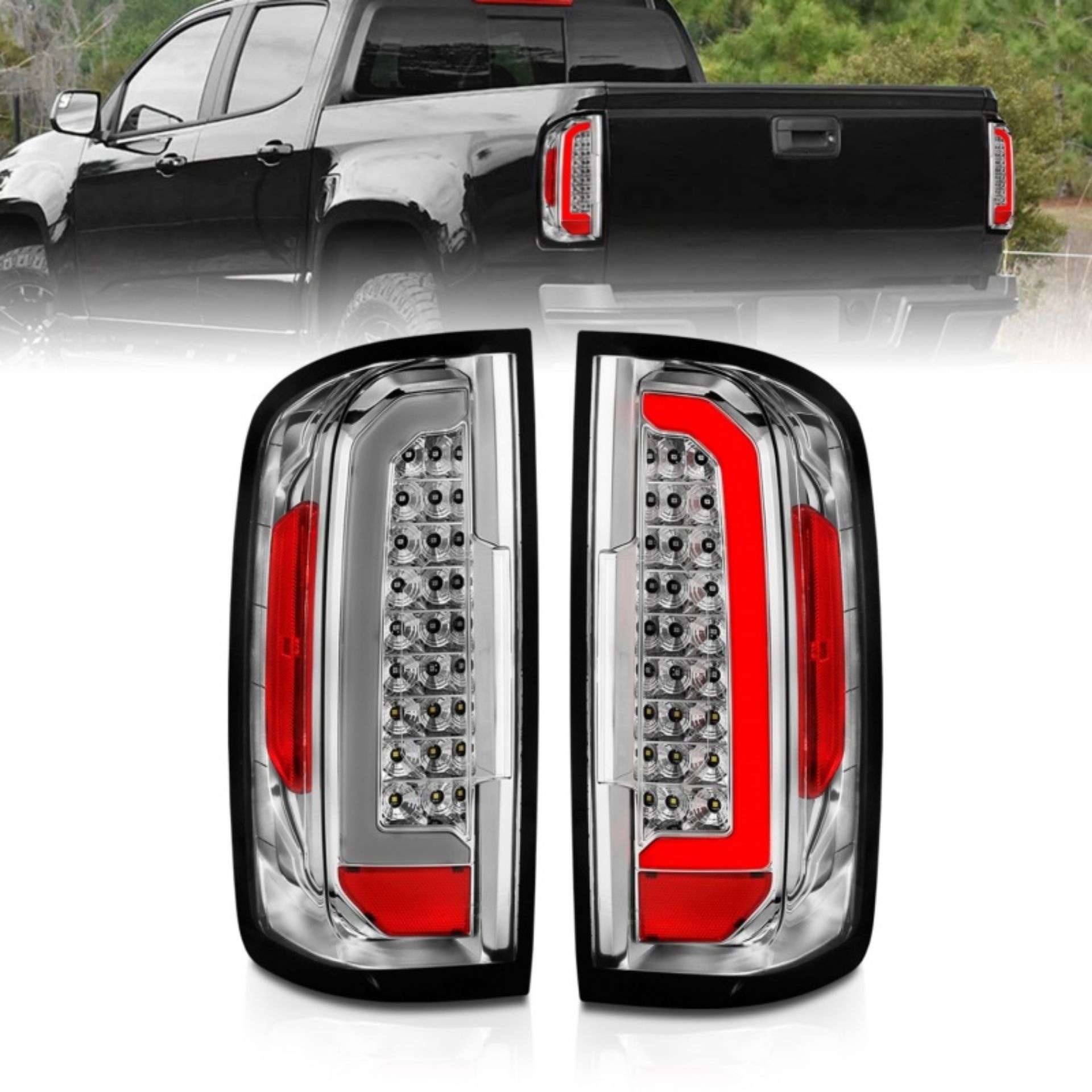 Picture of ANZO 15-21 Chevy Colorado LED Taillights w/ Light Bar Chrome Housing Clear Lens