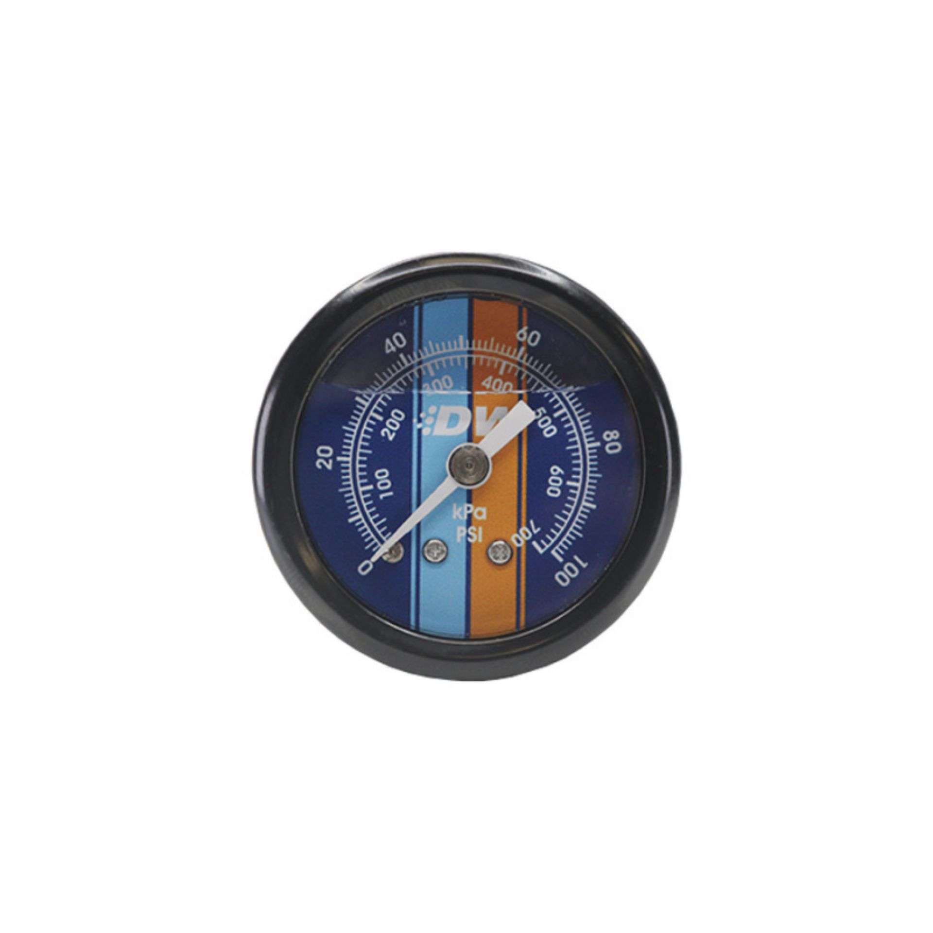 Picture of DeatschWerks 0-100 PSI 1-8in NPT Mechanical Fuel Pressure Gauge 1-5in Diam- Black Housing Blue Face