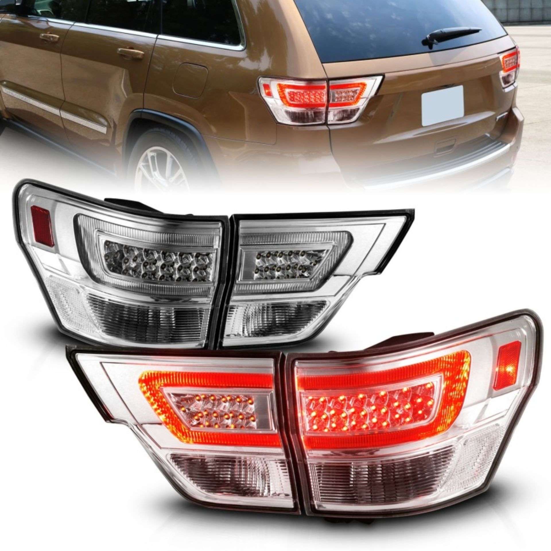 Picture of ANZO 11-13 Jeep Grand Cherokee LED Taillights w- Lightbar Chrome Housing-Clear Lens 4pcs