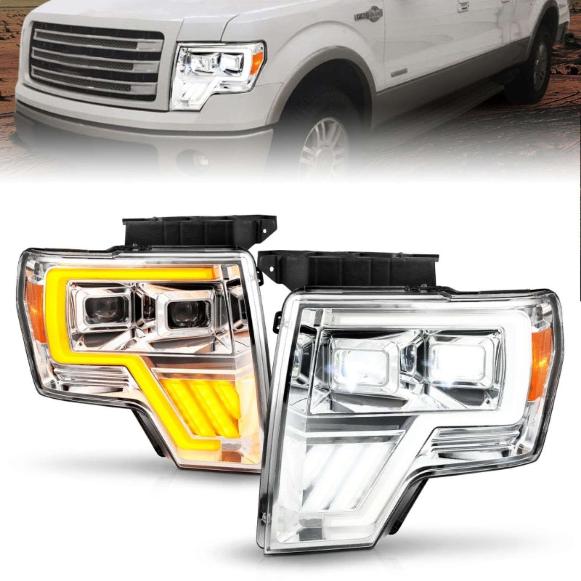 Picture of ANZO 09-14 Ford F-150 Full LED Proj Headlights w-Initiation Feature - Chrome