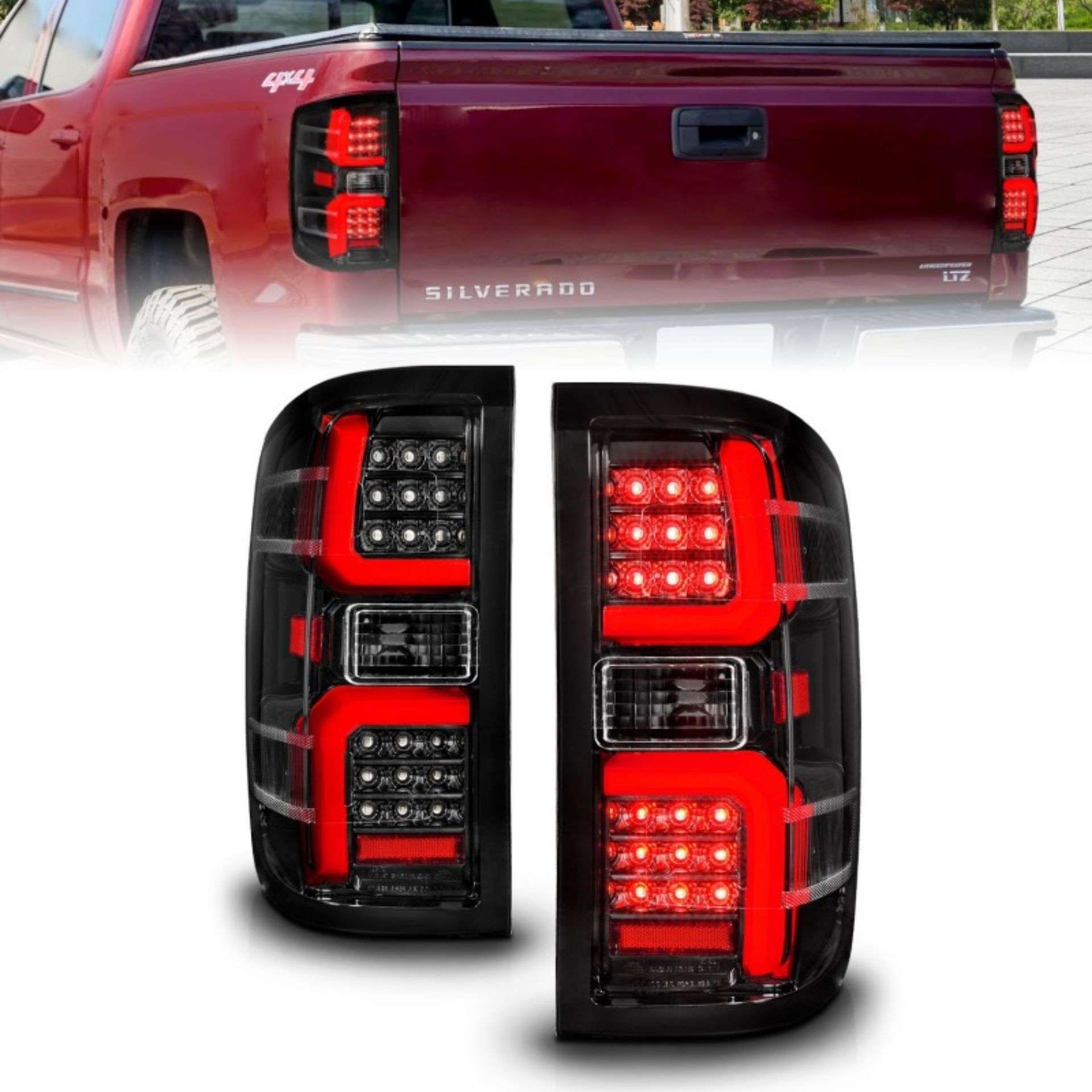 Picture of ANZO 15-19 Chevrolet Silverado 2500 HD-3500 HD LED Taillight w- Sequential Black Housing-Clear Lens