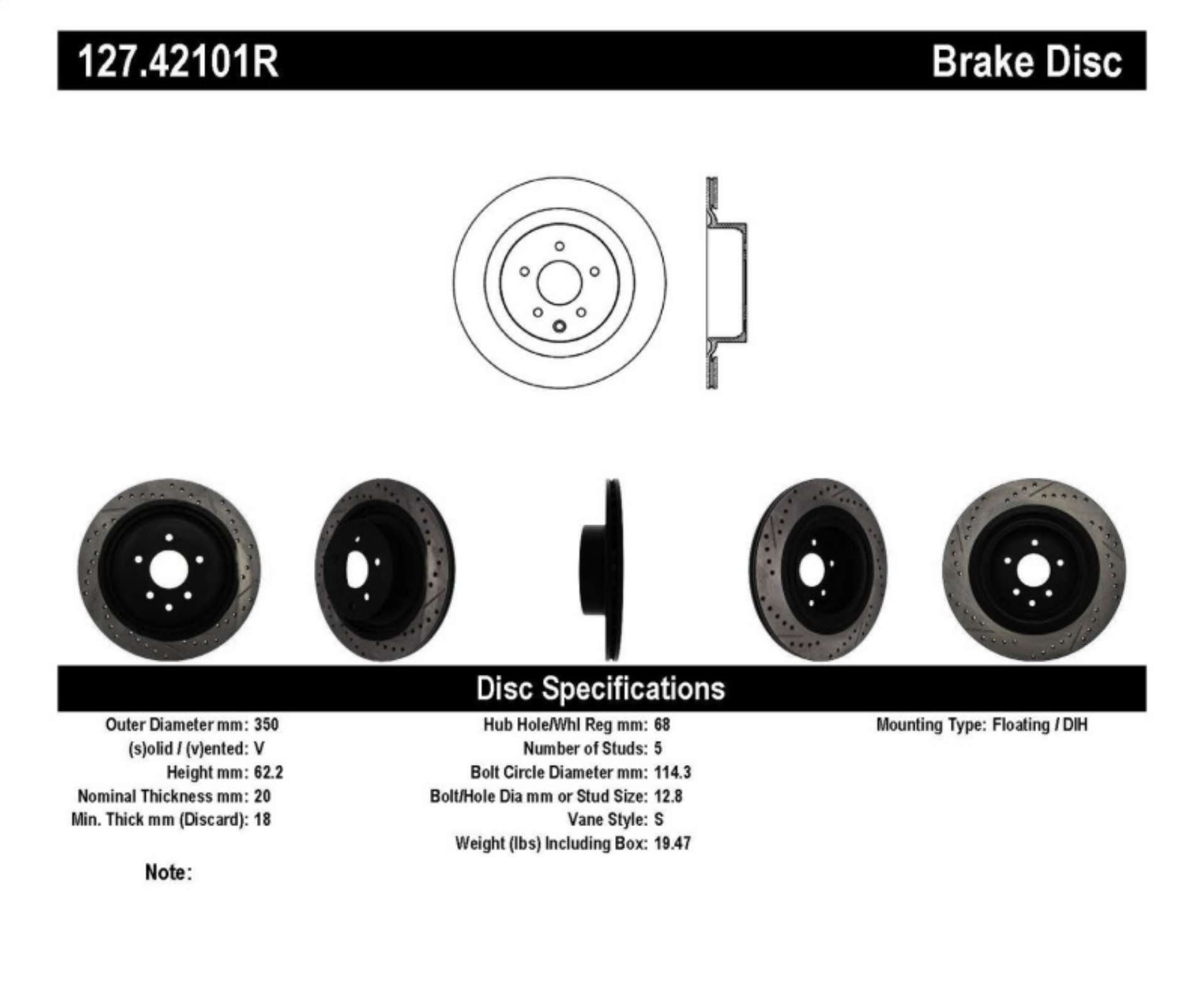 Picture of StopTech Infiniti G37 - Nissan 370Z SportStop Slotted & Drilled Rear Right Rotor