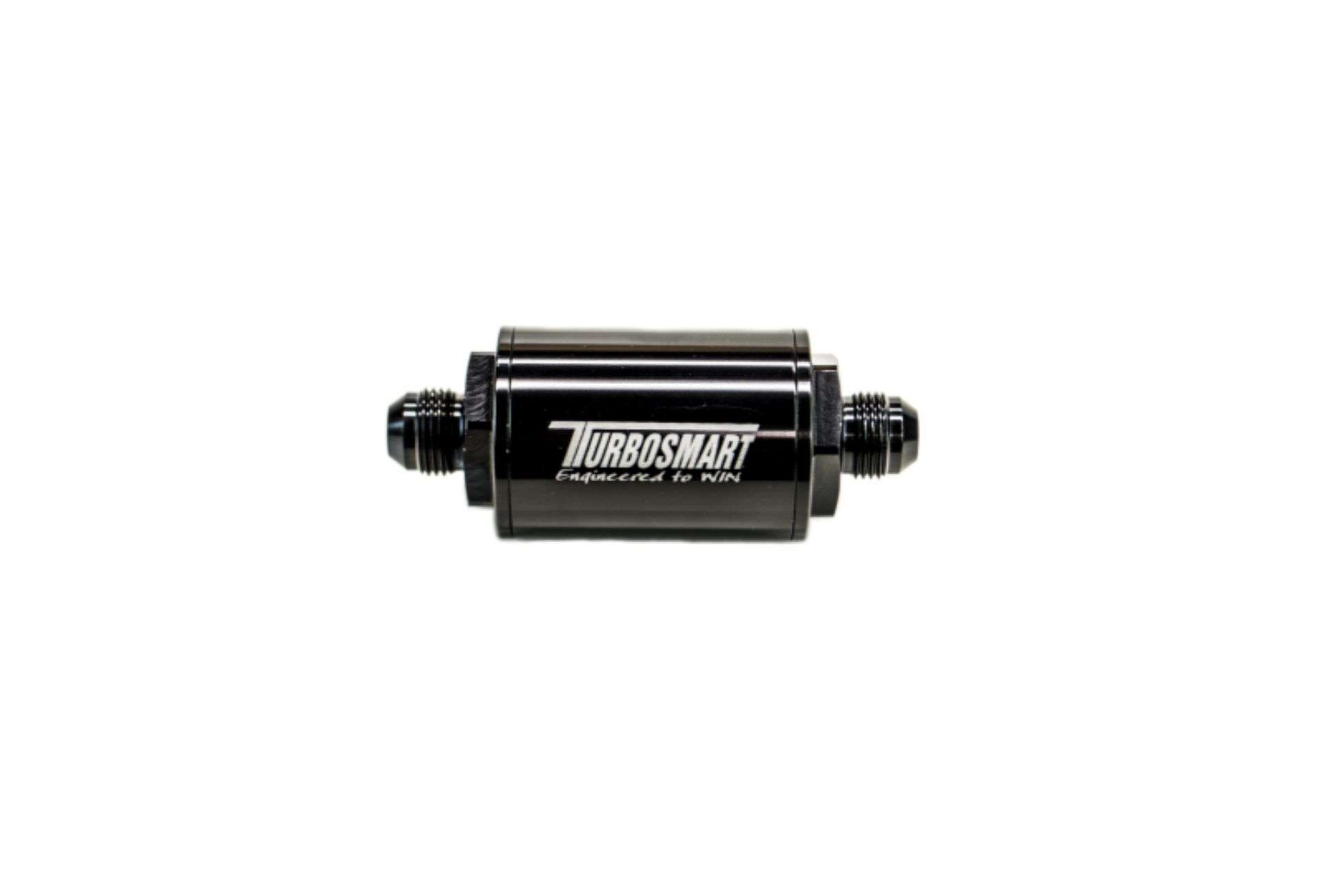 Picture of Turbosmart FPR Billet Inline Fuel Filter 1-75in OD 3-825in Length AN-6 Male Inlet - Black