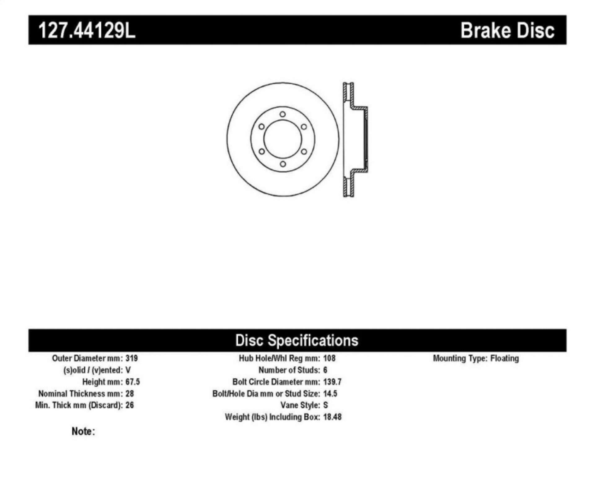 Picture of StopTech 07-08 Toyota FJ Cruiser - 05-08 Tacoma 6 lug - 03-08 4 Runner 319mm disc SportStop Slo