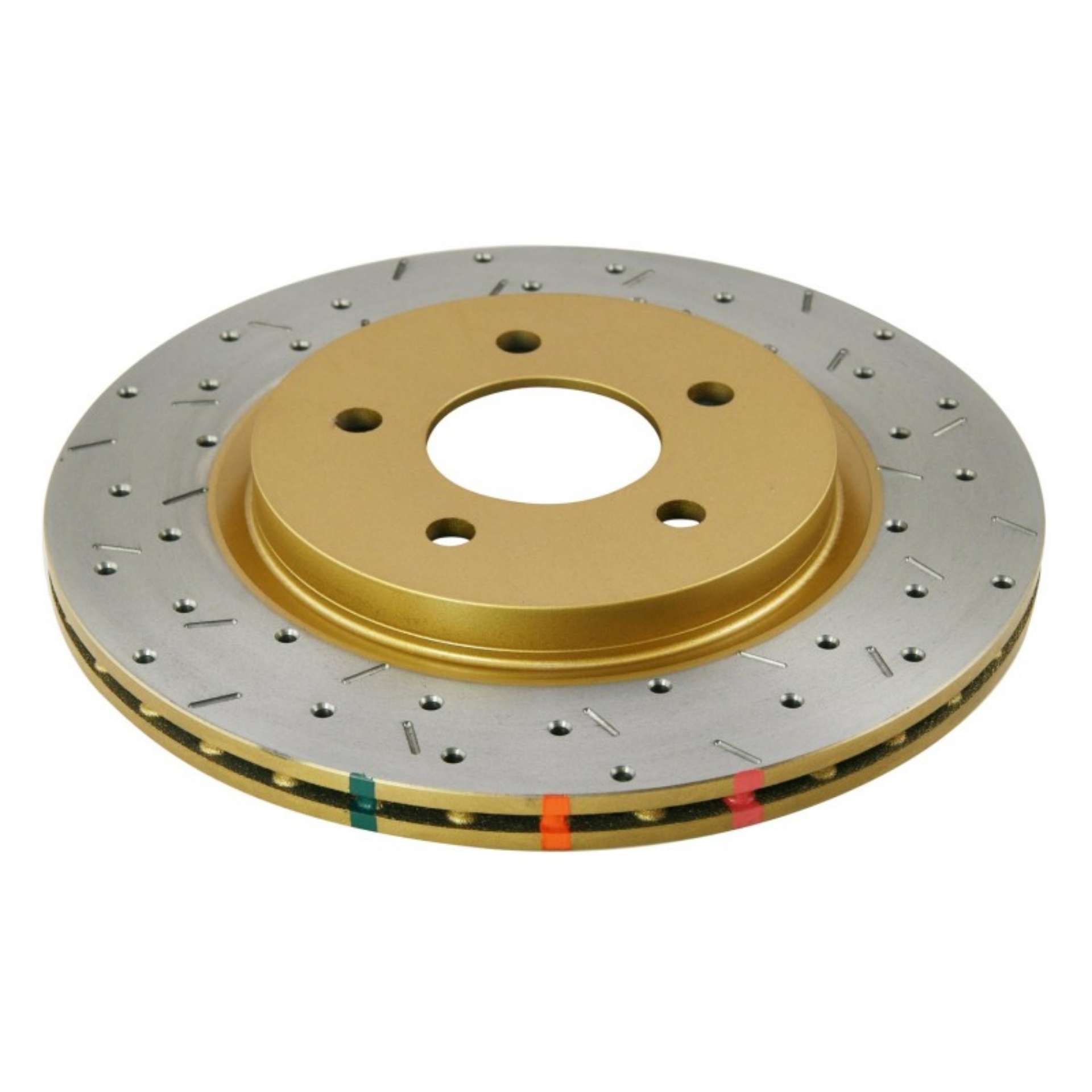 Picture of DBA 05-13 Ford Mustang GT-V6 Rear Drilled & Slotted 4000 Series Rotor w- Gold Hat