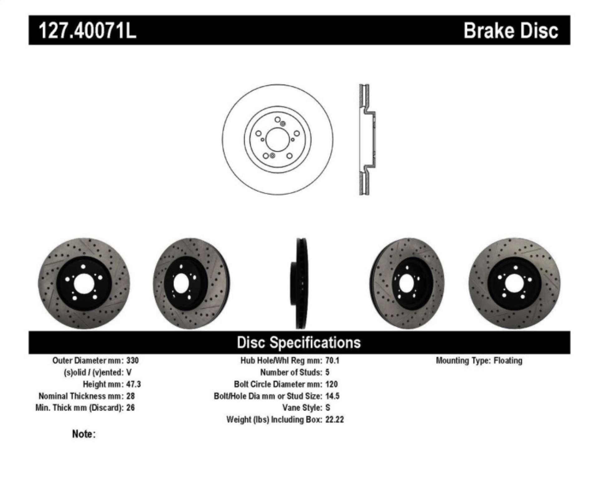 Picture of StopTech 07-08 Acura MDX SportStop Slotted & Drilled Left Front Rotor