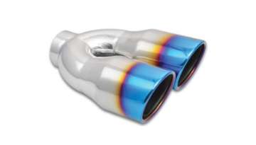 Picture of Vibrant 2-5in ID Dual 3-5in OD Round SS Tips Single Wall Angle Cut w-Burnt Blue Finish