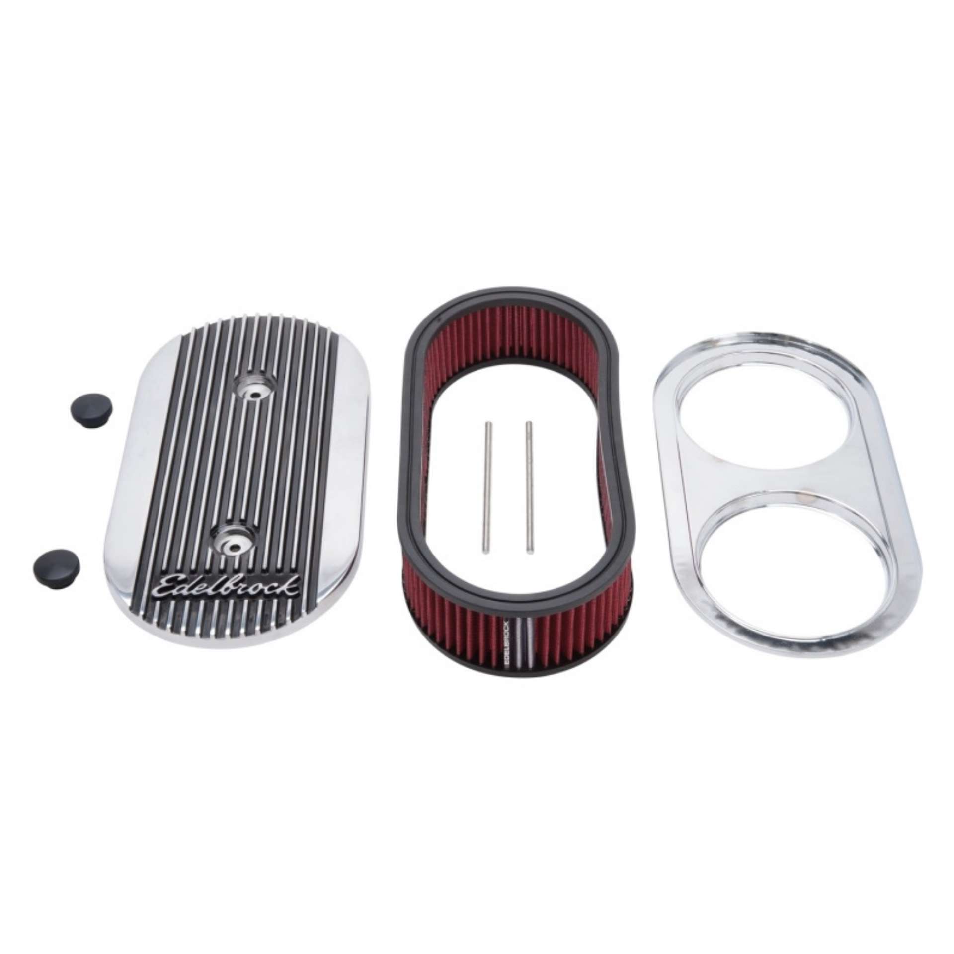 Picture of Edelbrock Air Cleaner Elite II Oval Dual-Quad Carbs 2 5In Red Element Polished