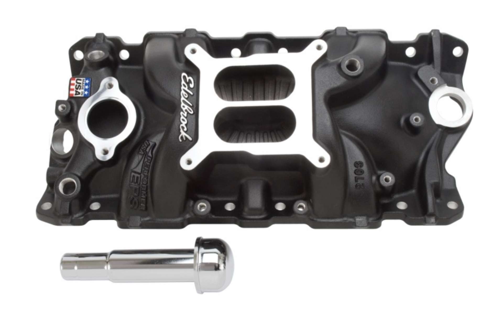 Picture of Edelbrock Intake Manifold Perf Eps SBC w- Oil Fill Tube and Breather Black