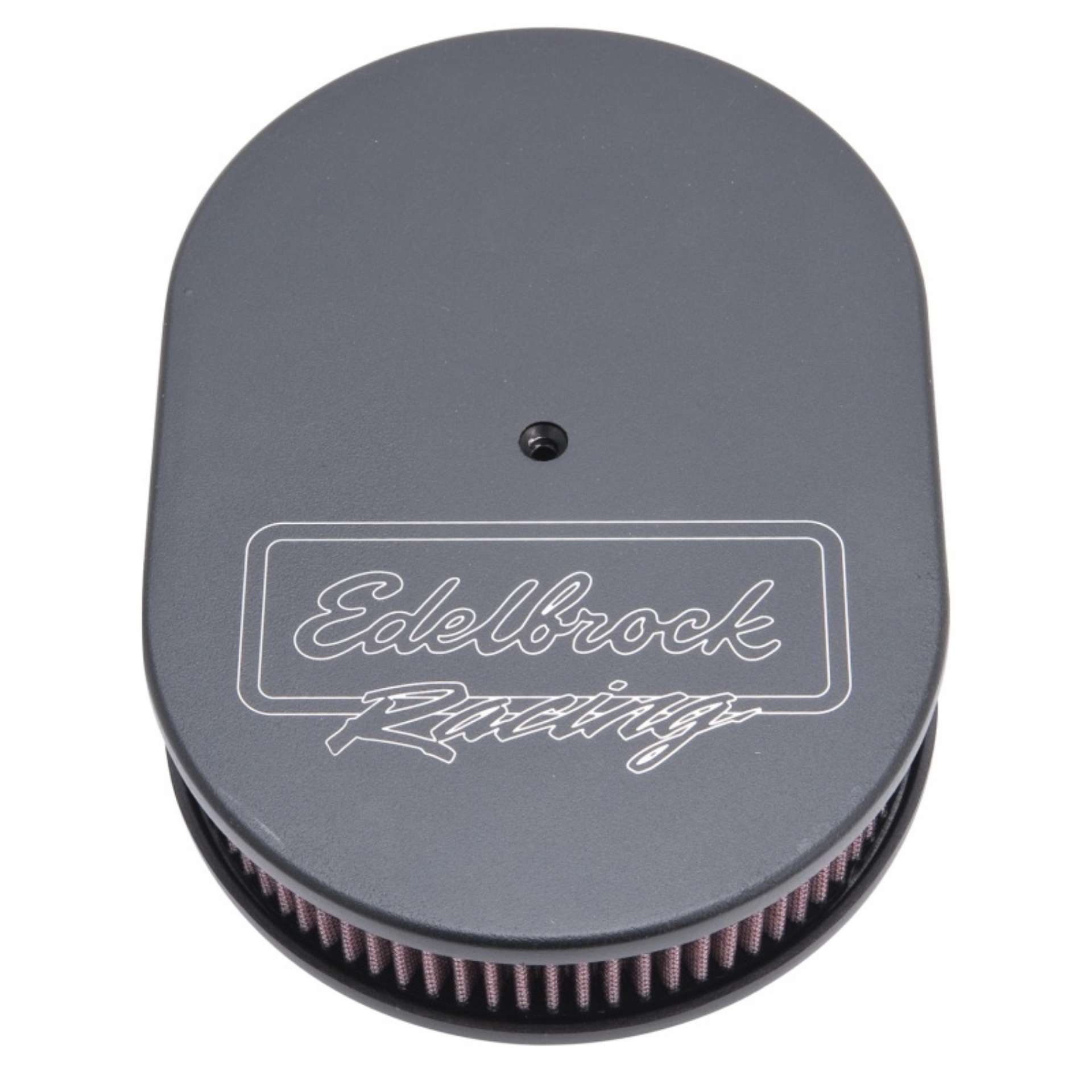 Picture of Edelbrock Air Cleaner Victor Series Oval Aluminum Top Cloth Element 11 875In X 8 25In X 3 75In Black