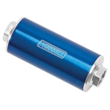 Picture of Russell Performance Profilter Fuel Filter 6in Long 10 Micron -10AN Inlet -10AN Outlet - Blue