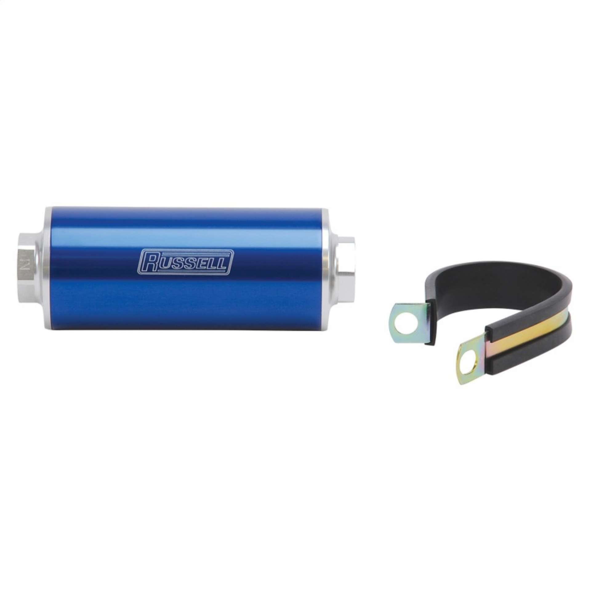 Picture of Russell Performance Profilter Fuel Filter 6in Long 60 Micron -10AN Inlet -10AN Outlet - Blue