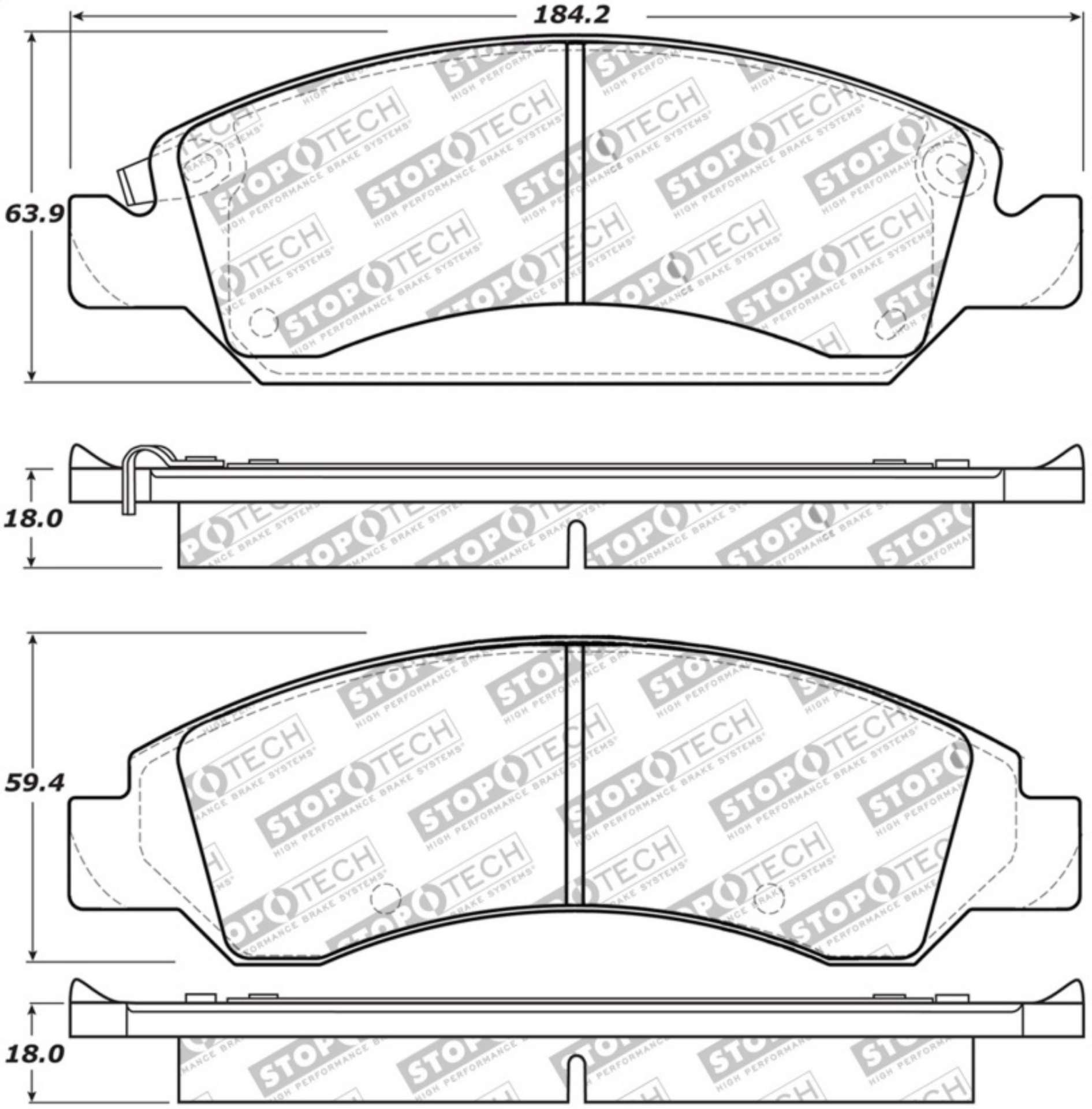 Picture of StopTech 08-17 Cadillac Escalade Street Performance Front Brake Pads