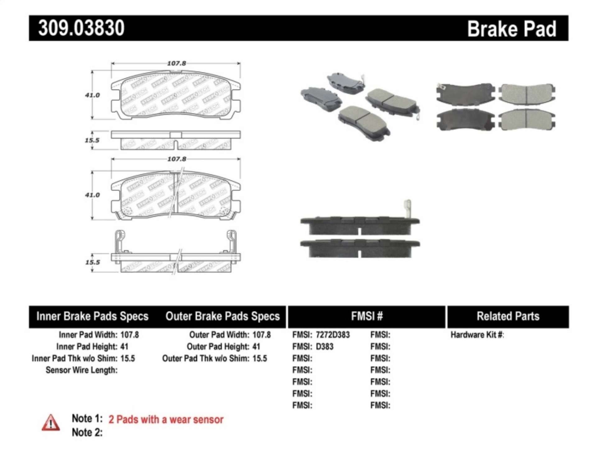 Picture of StopTech Performance 4-89-99 Mitsubishi Eclipse GST Rear Brake Pads