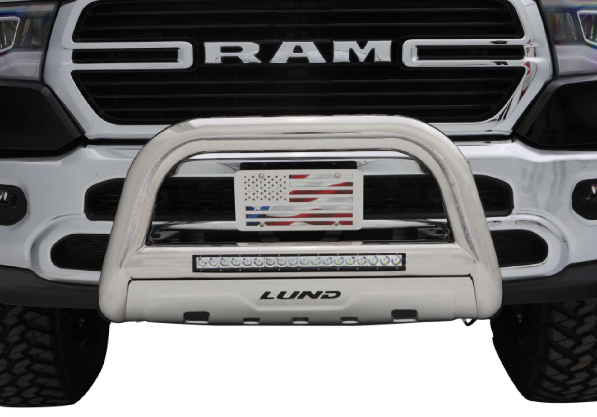 Picture of Lund 10-17 Dodge Ram 2500 Bull Bar w-Light & Wiring - Polished