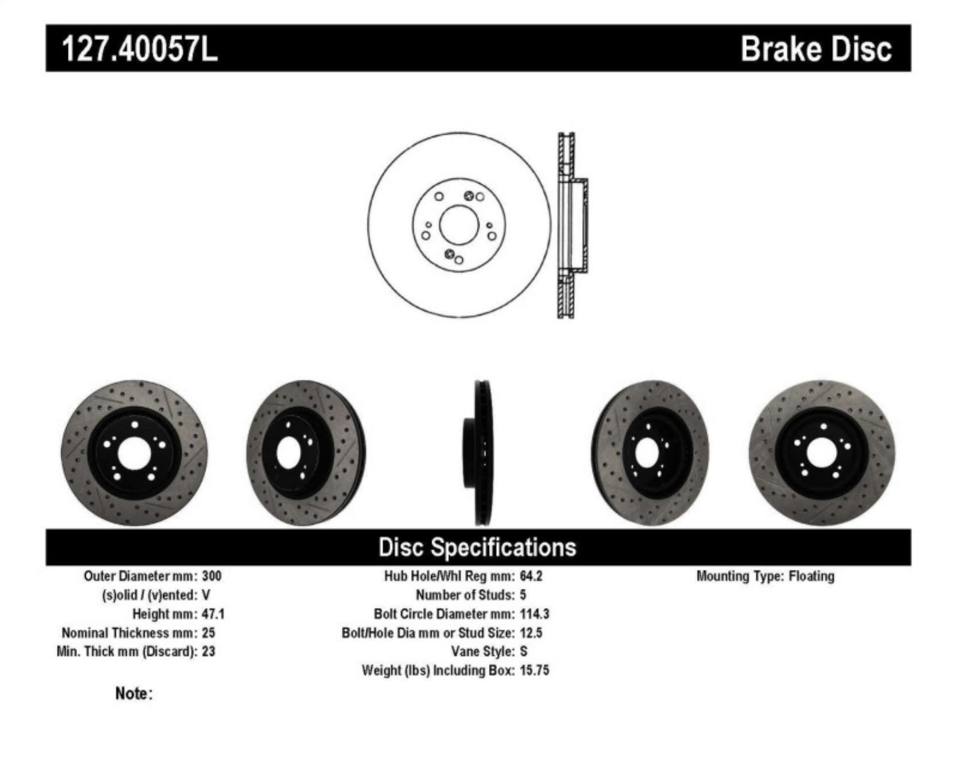 Picture of StopTech 02-06 Acura RSX Type S - 06-09 Honda Civic Si Slotted & Drilled Left Front Rotor