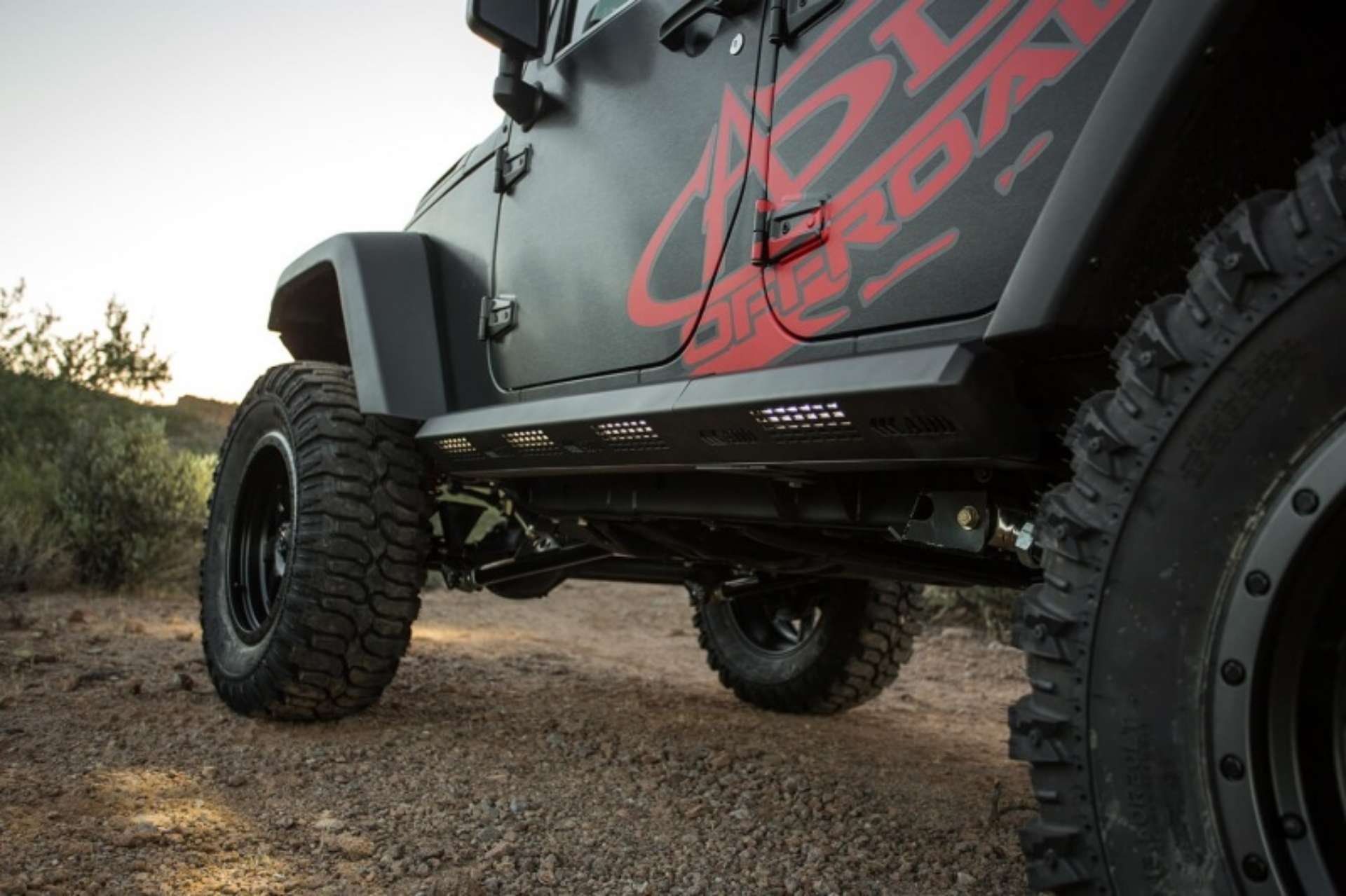 Picture of Addictive Desert Designs 07-18 Jeep Wrangler JK 4 Door Stealth Fighter Side Steps w- ADD Logo