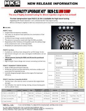 Picture of HKS PISTON KIT FA20 2-1L LOW COMP