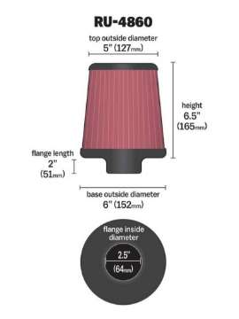 Picture of K&N Filter Universal Rubber Filter 2 1-2 inch Flange 6 inch Base 5 inch Top 6 1-2 inch Height