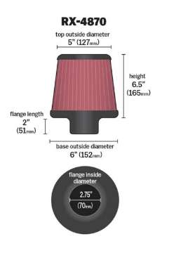 Picture of K&N Filter Universal X Stream Clamp-On 2 3-4 inch Flange 6 inch Base  5 inch Top 6 1-2 inch Height