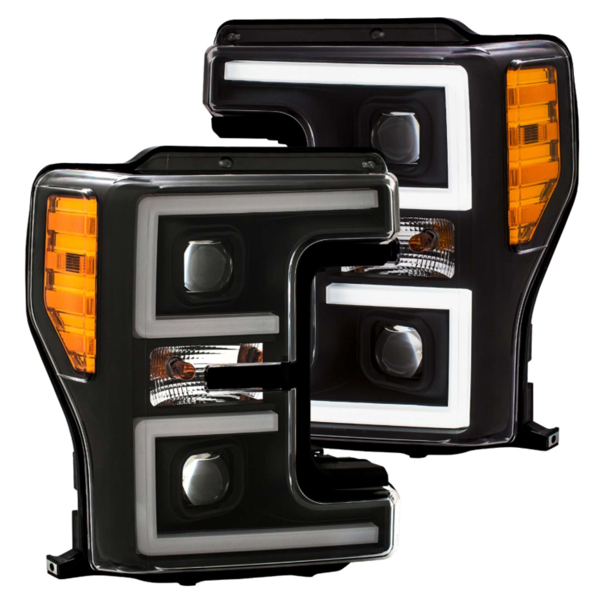 Picture of ANZO LED Headlights 17-18 Ford F-250 Super Duty Plank-Style L-E-D- Headlight Black Pair