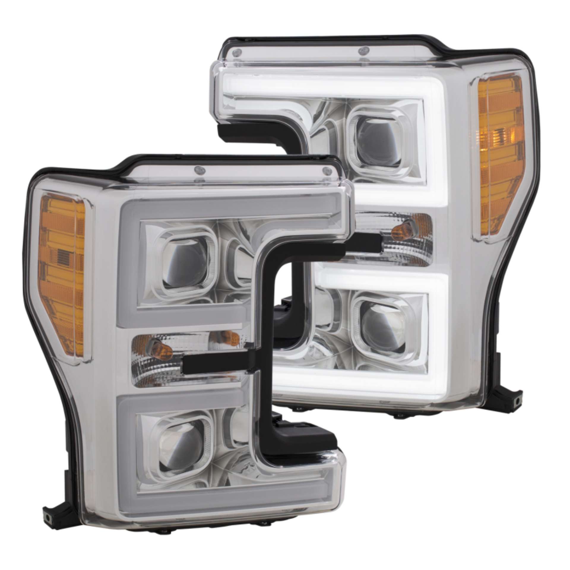 Picture of ANZO LED Headlights 17-18 Ford F-250 Super Duty Plank-Style L-E-D- Headlight Chrome Pair