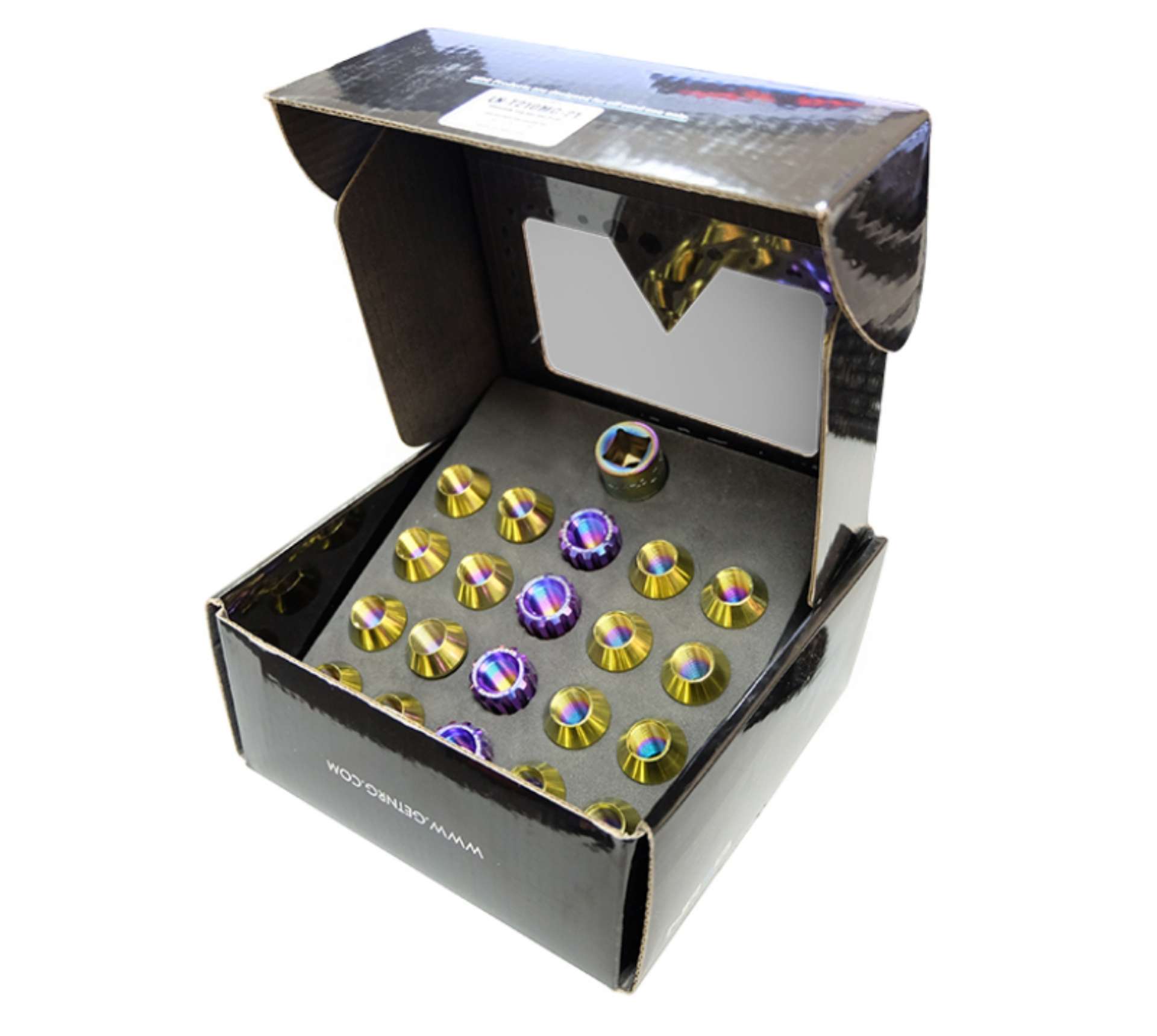 Picture of NRG 200 Series M12 X 1-5 Titanium Lug Nut Set - 21 Pc w-Lock Key Socket - Neochrome