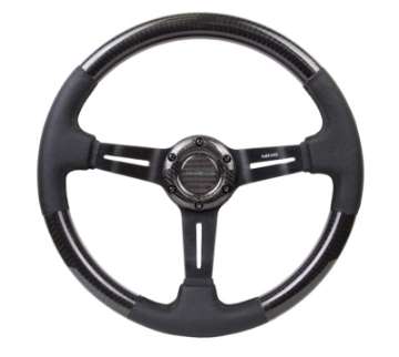 Picture of NRG Carbon Fiber Steering Wheel 350mm - 1-5in- Deep Leather Trim w-Blk Stitch & Slit Cutout Spokes