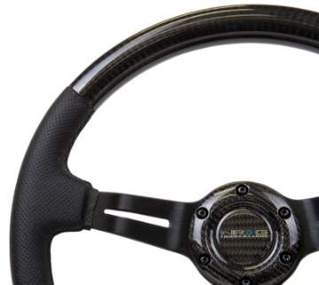 Picture of NRG Carbon Fiber Steering Wheel 350mm - 1-5in- Deep Leather Trim w-Blk Stitch & Slit Cutout Spokes