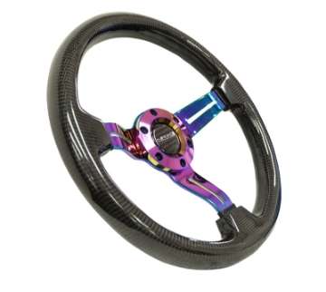 Picture of NRG Carbon Fiber Steering Wheel 350mm - 1-5in- Deep Neochrome 3-Spoke Design w-Slit Cuts