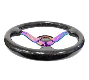 Picture of NRG Carbon Fiber Steering Wheel 350mm - 1-5in- Deep Neochrome 3-Spoke Design w-Slit Cuts