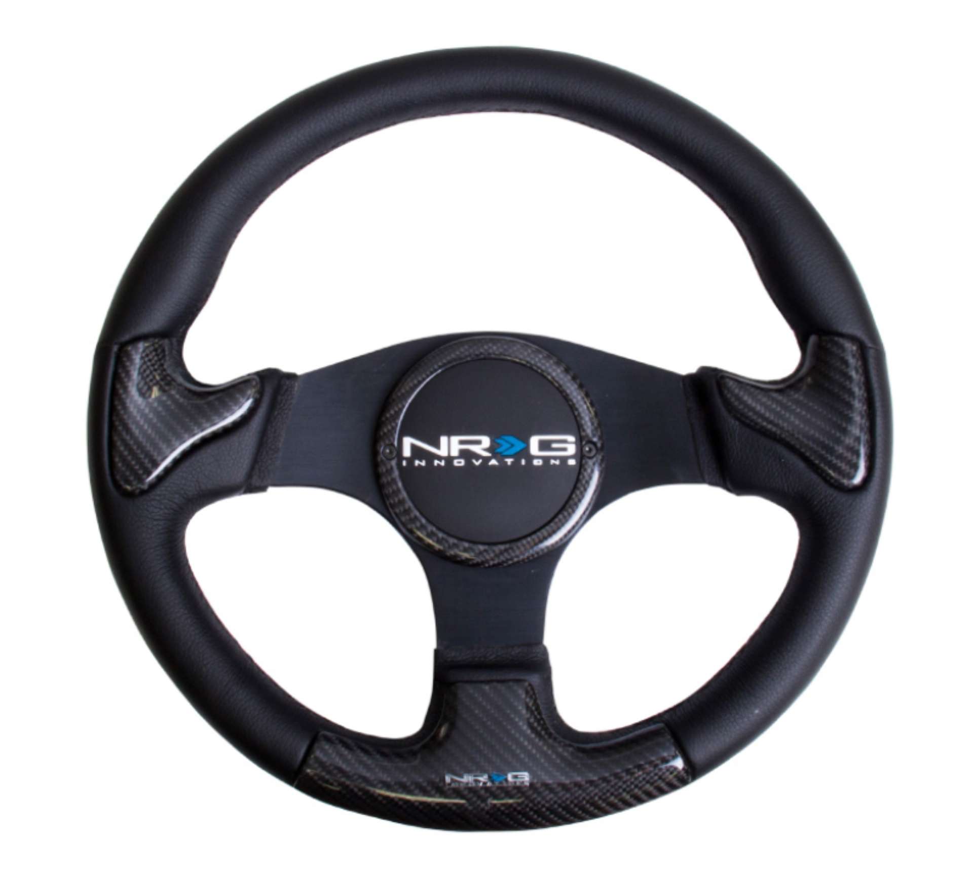 Picture of NRG Carbon Fiber Steering Wheel 350mm Blk Frame Blk Stitching w-Rubber Cover Horn Button