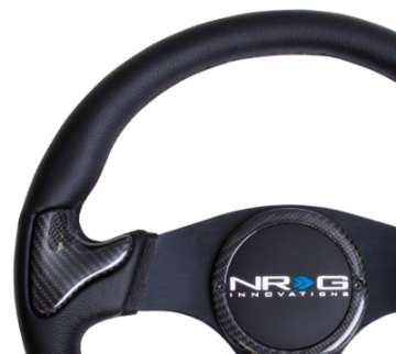 Picture of NRG Carbon Fiber Steering Wheel 350mm Blk Frame Blk Stitching w-Rubber Cover Horn Button