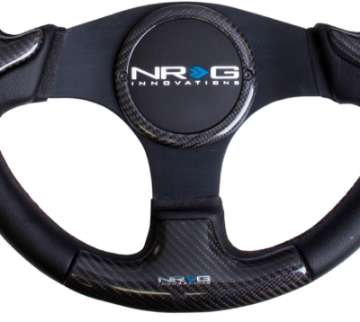 Picture of NRG Carbon Fiber Steering Wheel 350mm Blk Frame Blk Stitching w-Rubber Cover Horn Button