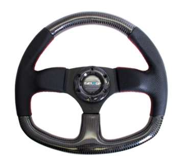 Picture of NRG Carbon Fiber Steering Wheel 320mm Flat Bottom & Leather Trim w-Red Stitching