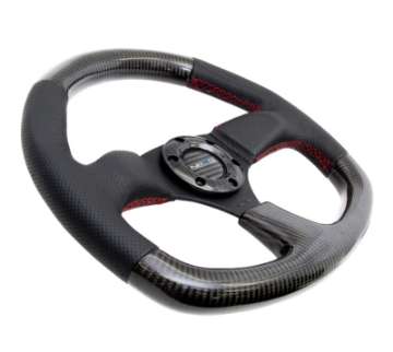 Picture of NRG Carbon Fiber Steering Wheel 320mm Flat Bottom & Leather Trim w-Red Stitching