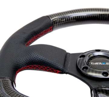 Picture of NRG Carbon Fiber Steering Wheel 320mm Flat Bottom & Leather Trim w-Red Stitching