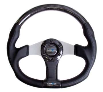 Picture of NRG Carbon Fiber Steering Wheel 350mm Silver Oval Shape w-Leather Trim