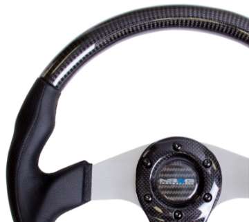 Picture of NRG Carbon Fiber Steering Wheel 350mm Silver Oval Shape w-Leather Trim