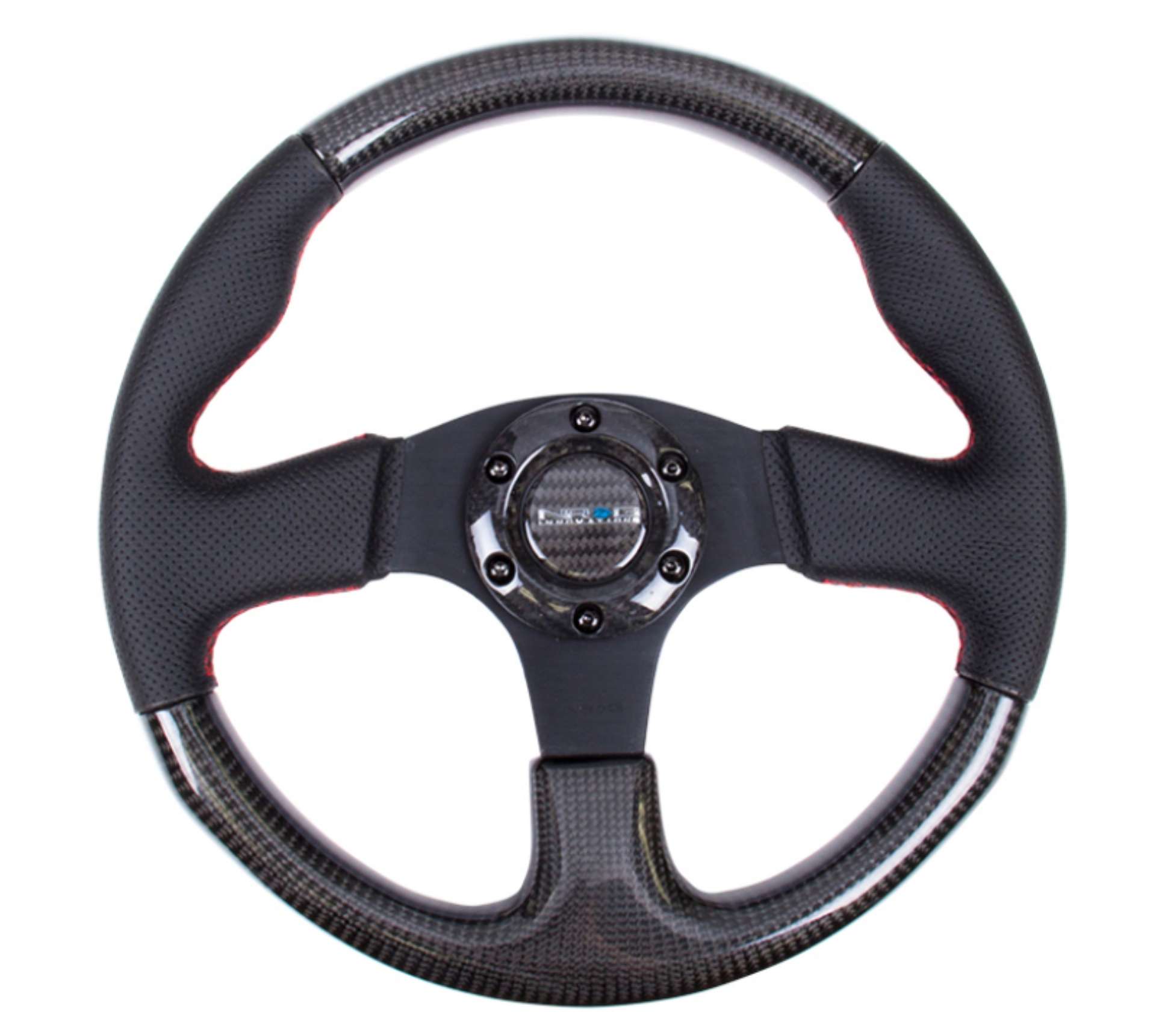 Picture of NRG Carbon Fiber Steering Wheel 315mm Leather Trim w-Red Stitching