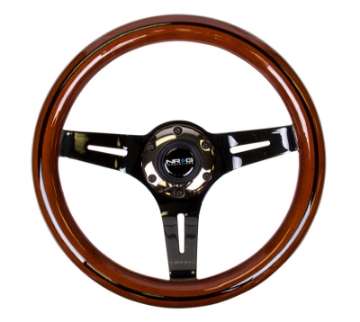 Picture of NRG Classic Wood Grain Steering Wheel 310mm Dark Wood & Black Line Inlay w-Blk Chrome 3-Spoke Ctr