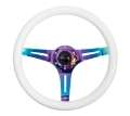 Picture of NRG Classic Wood Grain Steering Wheel 350mm Glow-N-The-Dark Green Grip w-Neochrome 3-Spoke Center