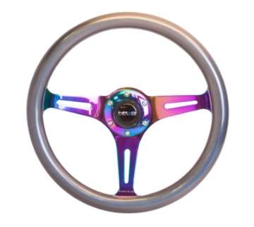 Picture of NRG Classic Wood Grain Steering Wheel 350mm Chameleon-Pearlescent Paint Grip w-Neochrome 3-Spoke